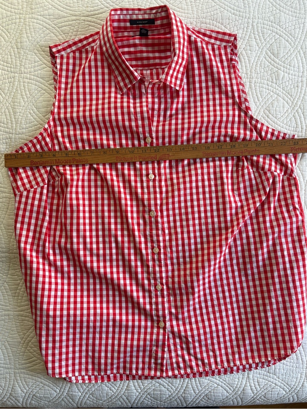 Gingham Blouse 18 Lands End Like New Red and White Americana - Picture 4 of 9